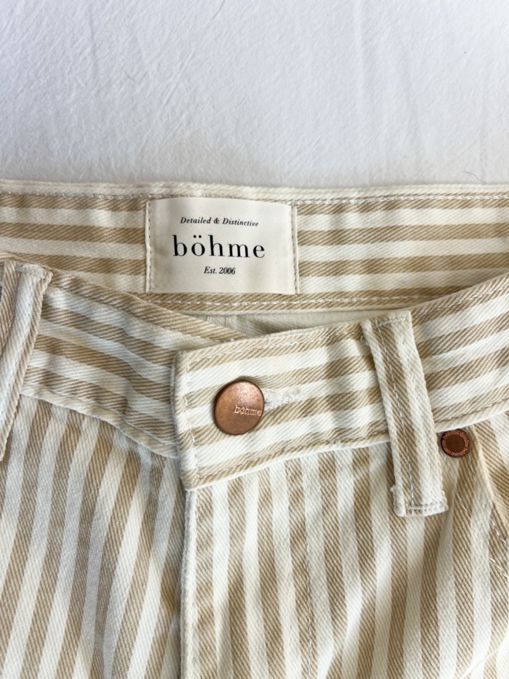 Bohme Allison Tan and White Striped Barrel-Leg Jeans - Picture 6 of 8